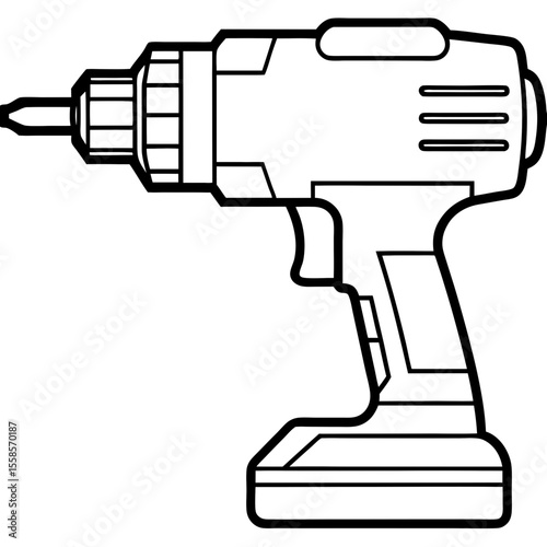 Handheld Power Drill Outline Illustration