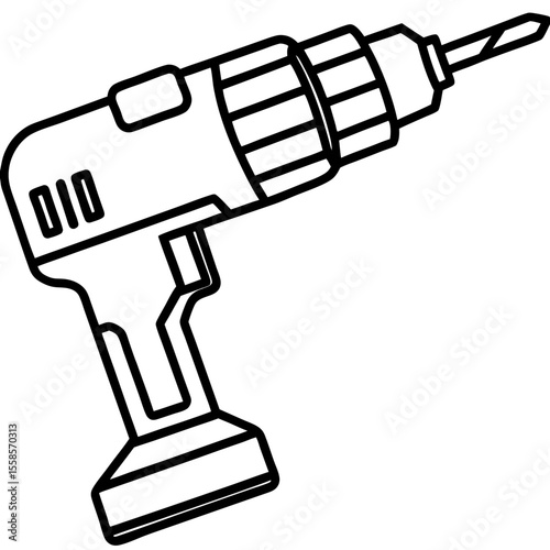 Handheld Power Drill Outline Illustration