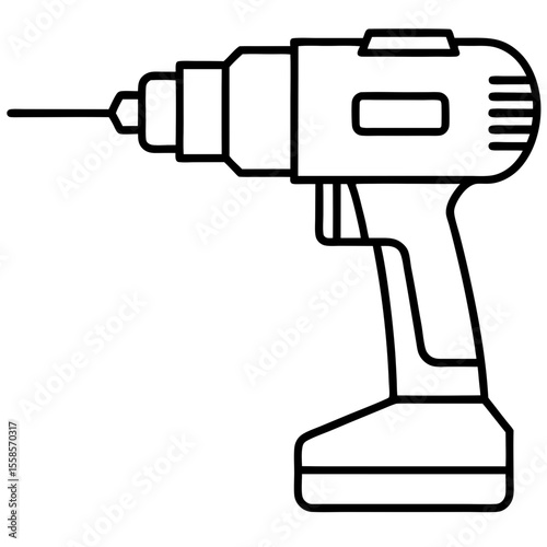 Handheld Power Drill Outline Illustration