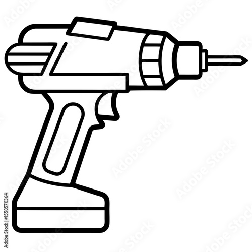 Handheld Power Drill Outline Illustration