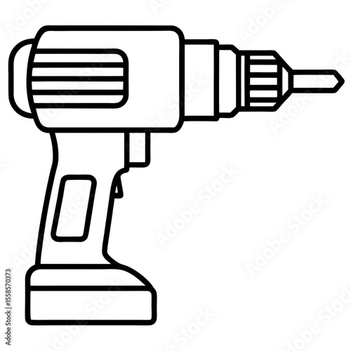 Handheld Power Drill Outline Illustration