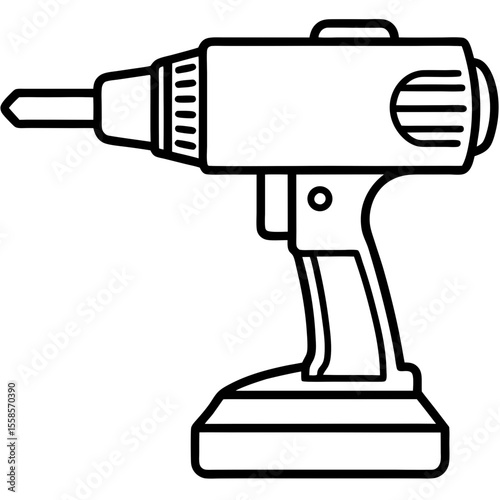 Handheld Power Drill Outline Illustration