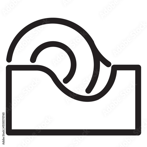 Illustration of a tape dispenser with a roll of tape in a simple black outline