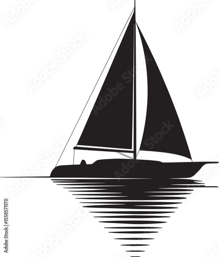 Black Sailboat Silhouette Ocean Water Reflection Monochrome Graphic Design Nautical Image vector