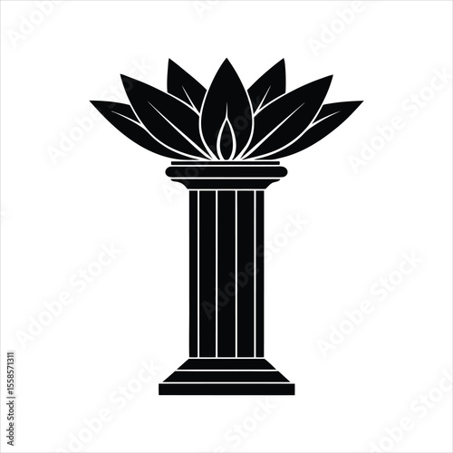  Egyptian Lotus Column Silhouette Vector Icon