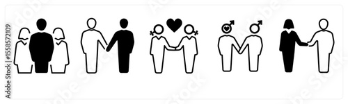 A set of 5 mix icons as gender, bisexual, male