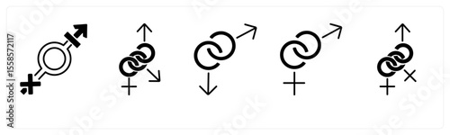 A set of 5 mix icons as gender, bisexual, male