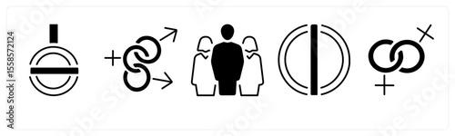 A set of 5 mix icons as gender, bisexual, male