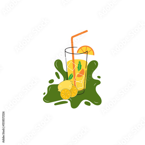 Summer Green Smoothie with Orange and Straw