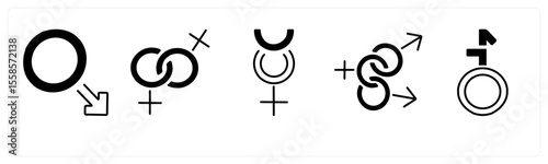 A set of 5 mix icons as gender, bisexual, male