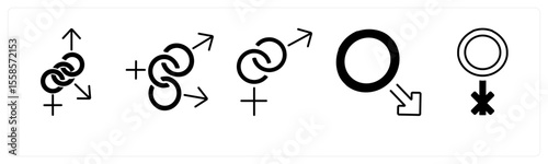 A set of 5 mix icons as gender, bisexual, male