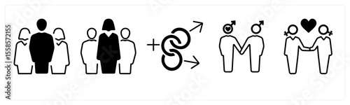 A set of 5 mix icons as gender, bisexual, male