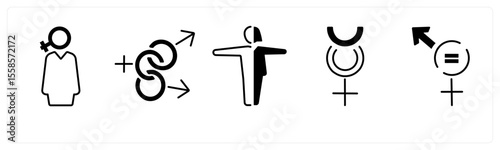 A set of 5 mix icons as gender, bisexual, male