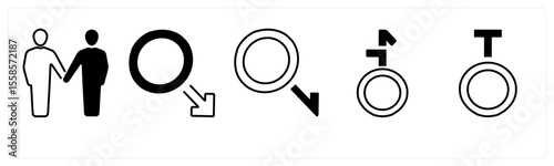 A set of 5 mix icons as gender, bisexual, male