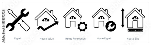 A set of 5 mix icons as repair, house value, home renovation
