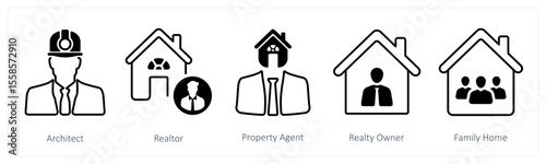 A set of 5 mix icons as architect, realtor, property agent