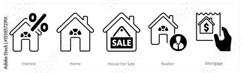 A set of 5 mix icons as interest, home, house for sale