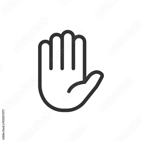 Raised hand, linear icon. Stop or access restriction warning. Line with editable stroke.