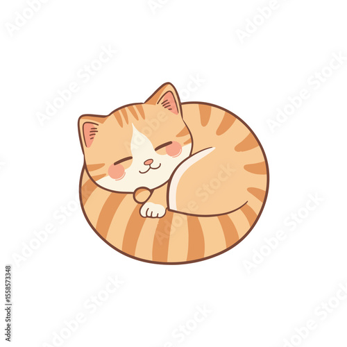 Sweet Dreams: Adorable Sleeping Orange Cat Vector Illustration.