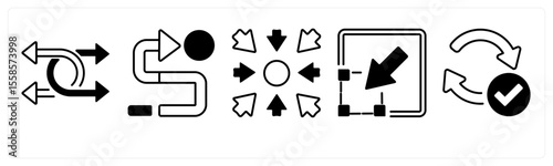 A set of 5 mix icons as arrow, map, navigation