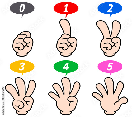 5カウントするハンドサイン 0〜5までの数字吹き出し付きセット