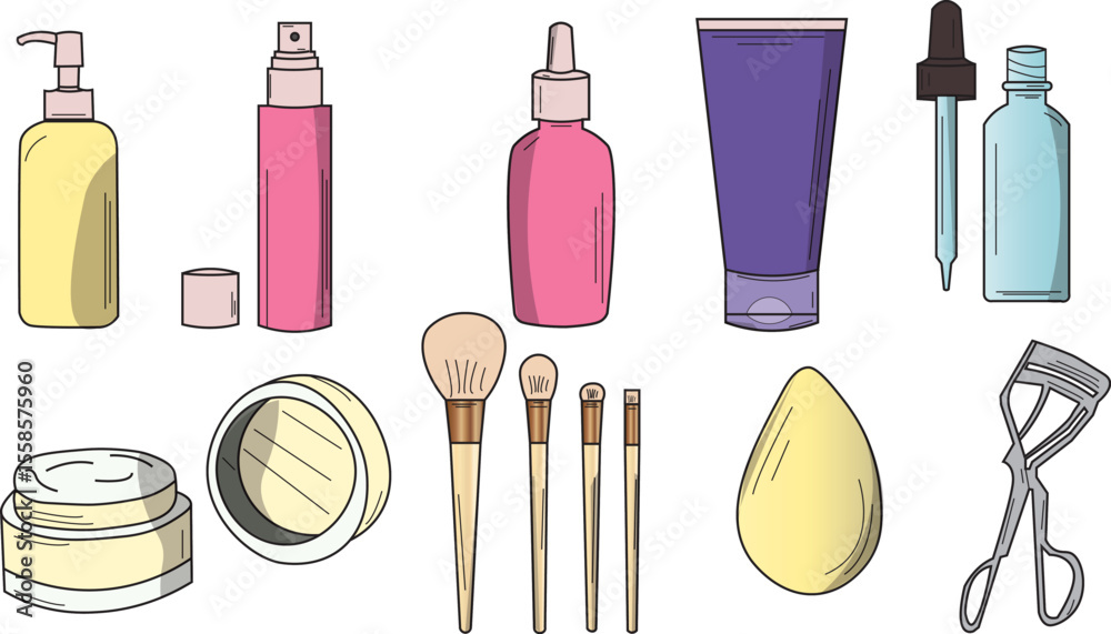The Illustration of woman make up set for beauty