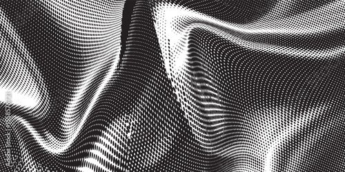 Abstract halftone wave dotted background. Futuristic twisted grunge pattern, dot, circles. Vector modern