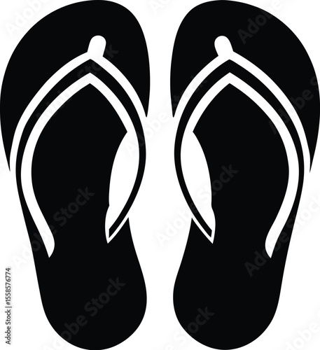 flip flops silhouette, beach sandals icon, summer footwear vector, black sandal design, minimalist beachwear art