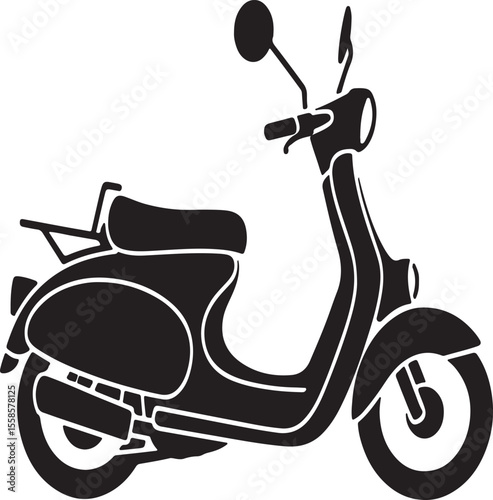 Black Silhouette Vintage Scooter Side View Illustration Classic Motorbike Transportation Graphic Design Element