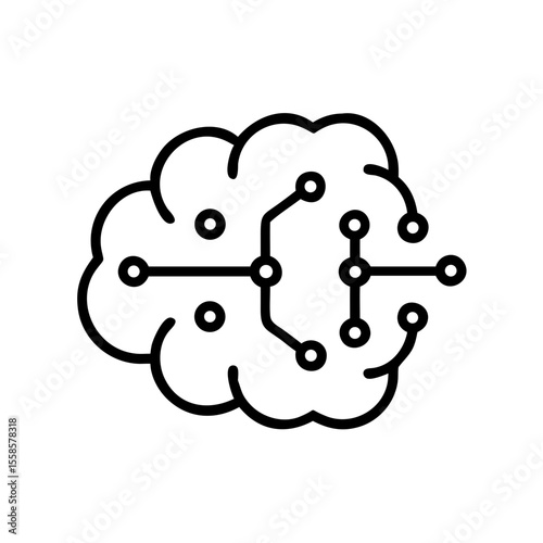 Digital Brain Mapping Line Icon – Futuristic AI Head Vector on White Background