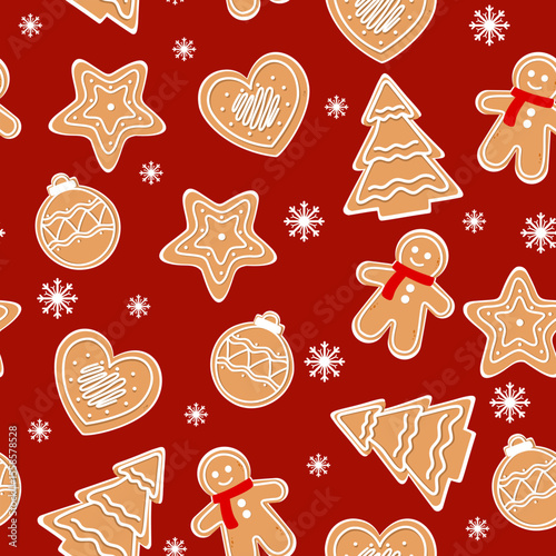 Gingerbread cookies seamless pattern for Christmas background