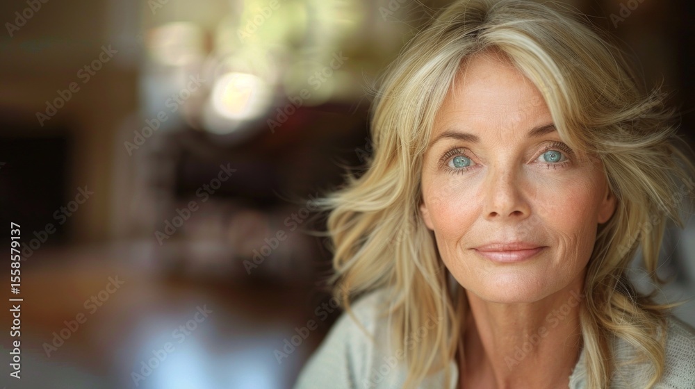 Obraz premium Portrait of a woman with blue eyes, useful for cosmetics ads and illustrations about beauty and age.