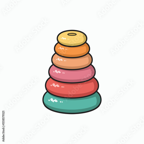 Colorful Ring Toy: A simple but engaging visual of a stackable ring toy, designed for children to develop fine motor skills. Embodying elements of learning through play.