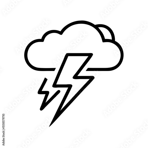 Powerful lightning bolt striking from storm cloud. This dramatic lightning bolt image is perfect for weather forecasts, news reports, or websites focused on severe weather.