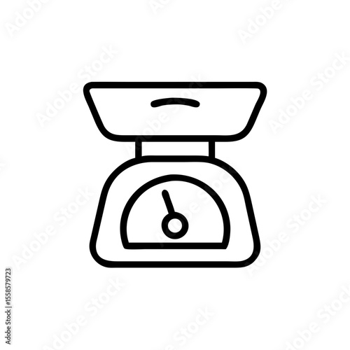 Kitchen scale icon simple line drawing. Measurement tool for weight and ingredient portion control. Scale design for cooking apps or recipe websites.