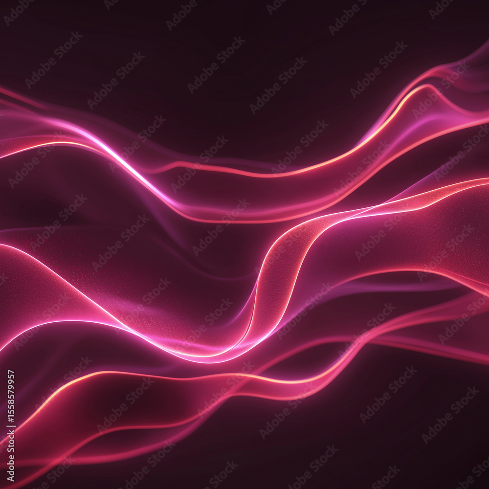 Naklejka premium Neon pink abstract waves on a dark rose background