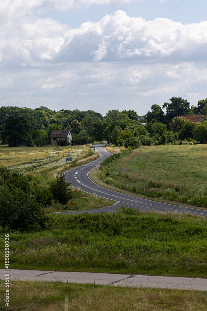Fototapeta premium Roads in hilly terrain, landscape. Lower Silesia Poland