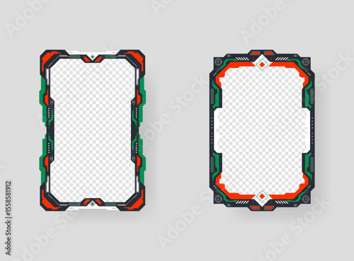 Abstract sci-fi frame. Hud interface design style. Digital futuristic frame element. Cyberpunk style. Design for banner, card, player card game, background.
