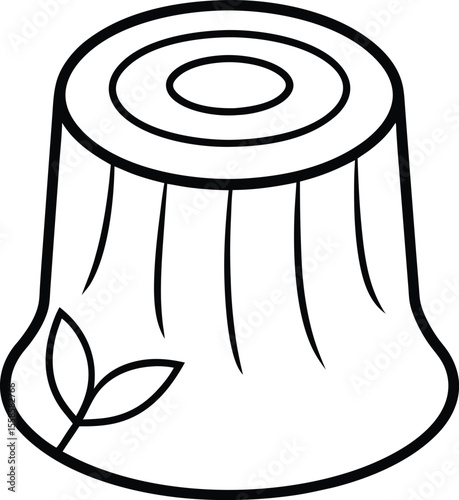 Stylized Drawing of a Tree Stump with a Leaf Emblem	
