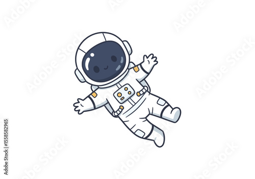 Cartoon astronaut floating helmet on smiling