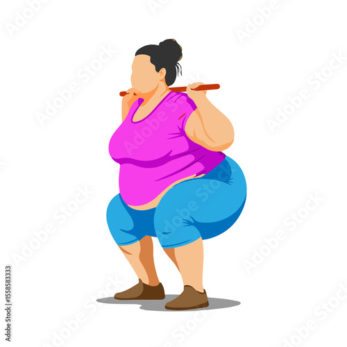 Overweight Woman Doing Squats Exercise  Vector Illustration of Fitness and Body Positivity