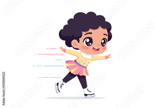 Cartoon girl ice skating with arms out and speed lines