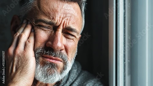 Unveiling Inner Turmoil: Capturing an expressive image of an elderly man, hand on face, conveying intense pain and deep suffering.