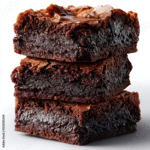 Delicious, Rich Chocolate Brownie Stacks on a White Surface with Soft Lighting Enhancing Their Fudgy Texture and Tempting Appearance for Dessert Lovers