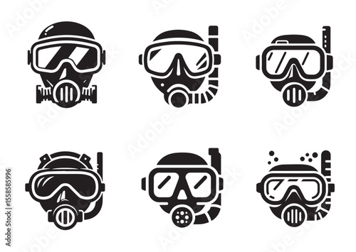 Diving mask Silhouette Vector Illustration Set