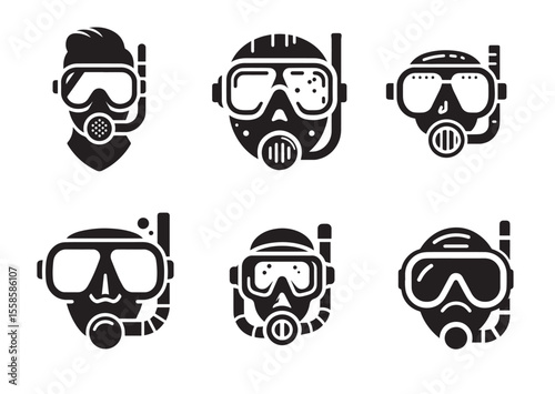 Diving mask Silhouette Vector Illustration Set