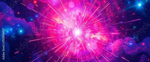 Abstract cosmic backdrop with vibrant starburst explosion, radiating energy ,  vibrant,  space