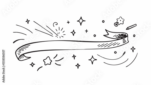 Hand-drawn whimsical banner; celebratory, playful doodle style; blank space for text; festive, joyful mood; perfect for kids' projects, announcements, or social media.