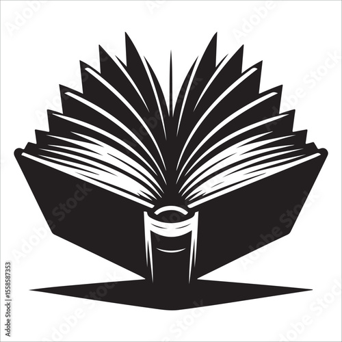 Monochrome Open Book Illustration: Dramatic, Knowledge, Education, Vector Graphic, silhouette