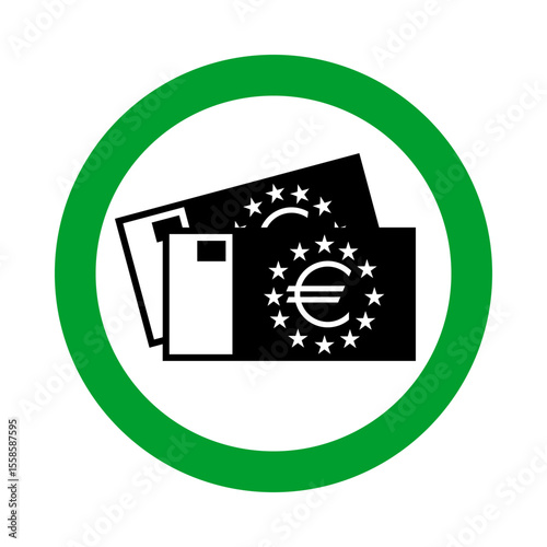 european union banknotes allowed sign, euro bills symbol in green circle pictogram, round vector icon